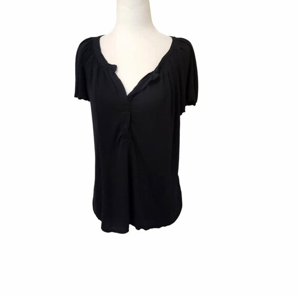 Pinkdice Black Split Neck Pleated Top Women's Small Rayon Blend - Picture 1 of 7